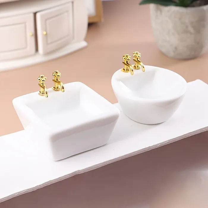 Dollhouse Bathroom Ceramic Washbasin 1 12 Scale Miniatures by NC Earrings
