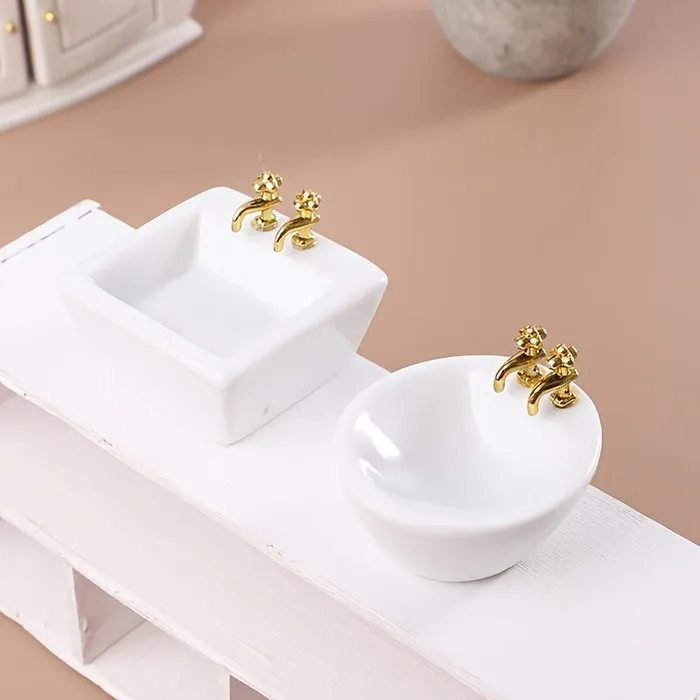 Dollhouse Bathroom Ceramic Washbasin 1 12 Scale Miniatures by NC Earrings
