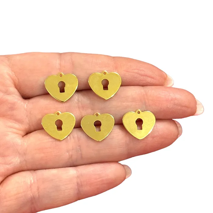 Earrings 24Kt Gold Plated Heart Charms5 pcs in a pack Peppy Beads