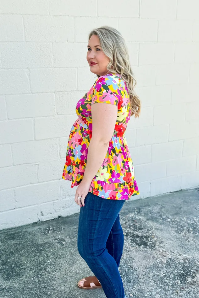 Eyes On Her Floral Tiered Babydoll Top Yellow BE Stage Rings