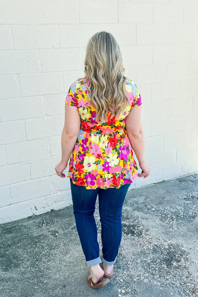Eyes On Her Floral Tiered Babydoll Top Yellow BE Stage Rings