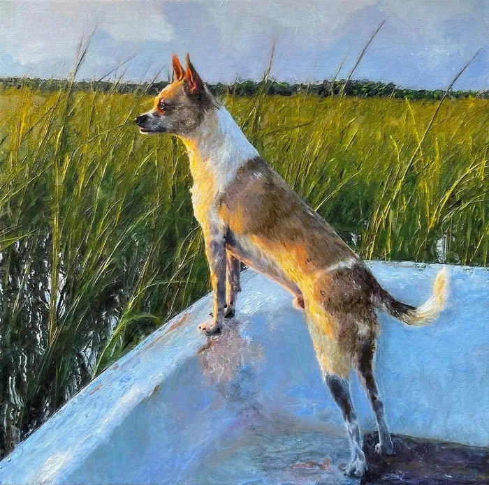 Portraits by NC Necklaces Oil Portrait of Deacon the Dog Who Loves Fishing