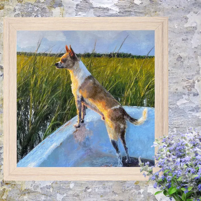 Portraits by NC Necklaces Oil Portrait of Deacon the Dog Who Loves Fishing