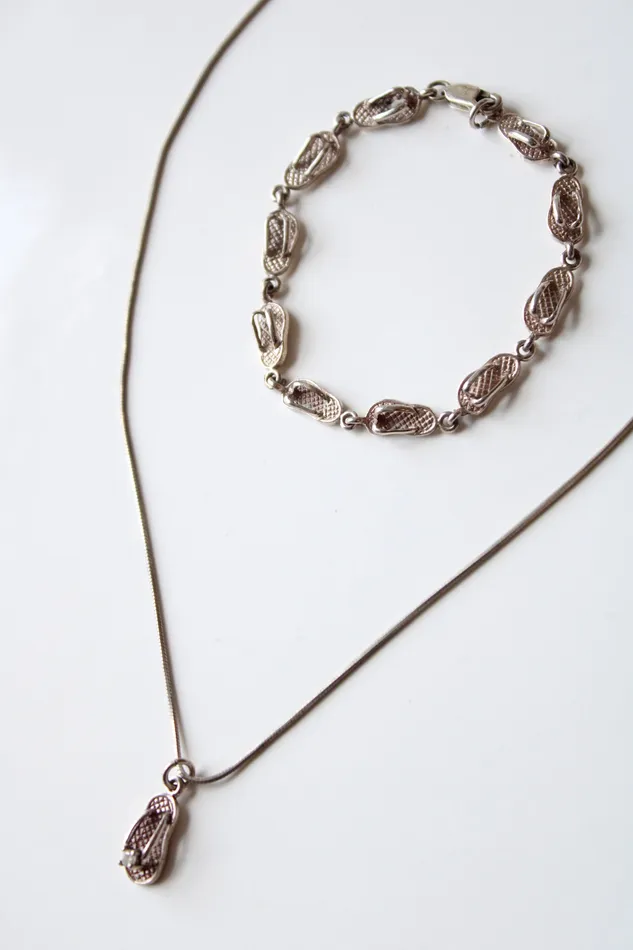 Sterling Silver Flip Flop Sandal Necklace Bracelet Set Jubilee Thrift Bracelets