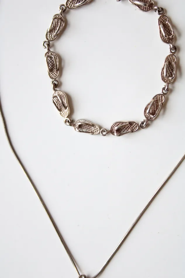 Sterling Silver Flip Flop Sandal Necklace Bracelet Set Jubilee Thrift Bracelets