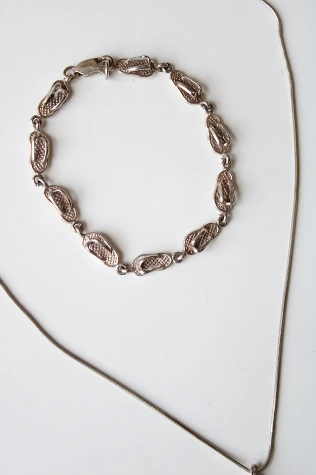 Sterling Silver Flip Flop Sandal Necklace Bracelet Set Jubilee Thrift Bracelets