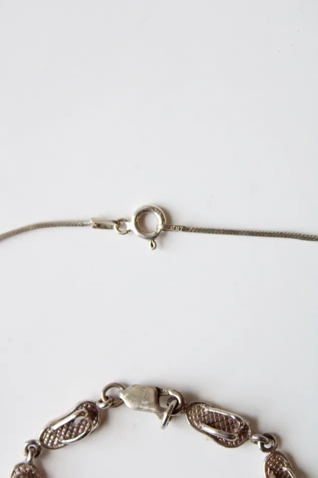 Sterling Silver Flip Flop Sandal Necklace Bracelet Set Jubilee Thrift Bracelets