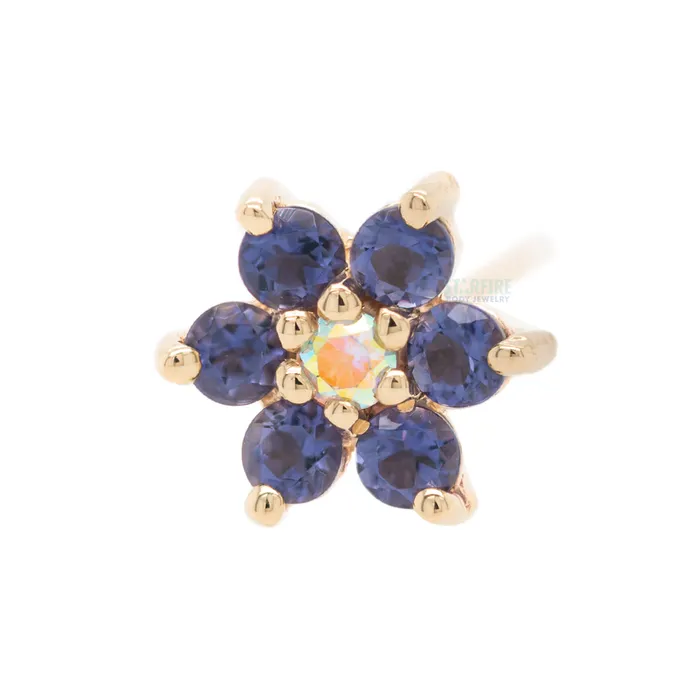 Body Vision BVLA Earrings Flower 2 Nostril Screw in Gold with Iolite Mercury Mist Topaz