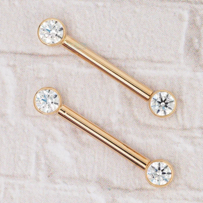 Body Vision BVLA Necklaces Forward Facing Nipple Barbells in Gold with White CZs