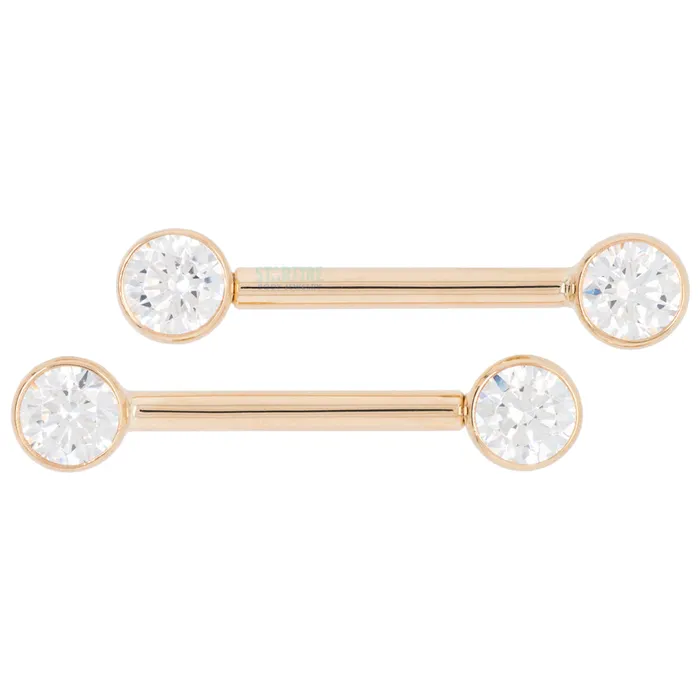 Body Vision BVLA Necklaces Forward Facing Nipple Barbells in Gold with White CZs