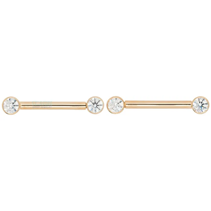 Body Vision BVLA Necklaces Forward Facing Nipple Barbells in Gold with White CZs