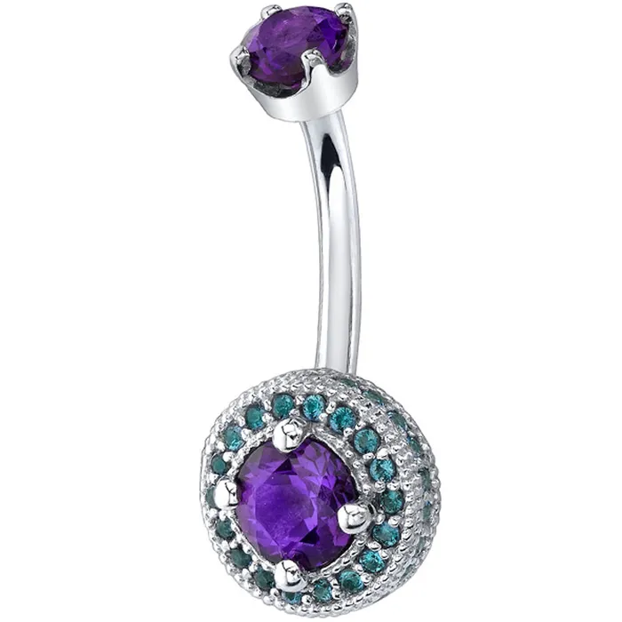 Body Vision BVLA Necklaces Round Halo with Side Gems Navel Curve in Gold with Amethyst Polar Sapphires Body Vision BVLA Necklaces Round Halo with Side Gems Navel Curve in Gold with Amethyst Polar Sapphires