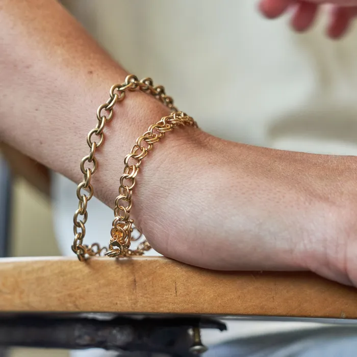 Bracelets 14k Yellow Gold Double Link Cable Chain Bracelet Vintage