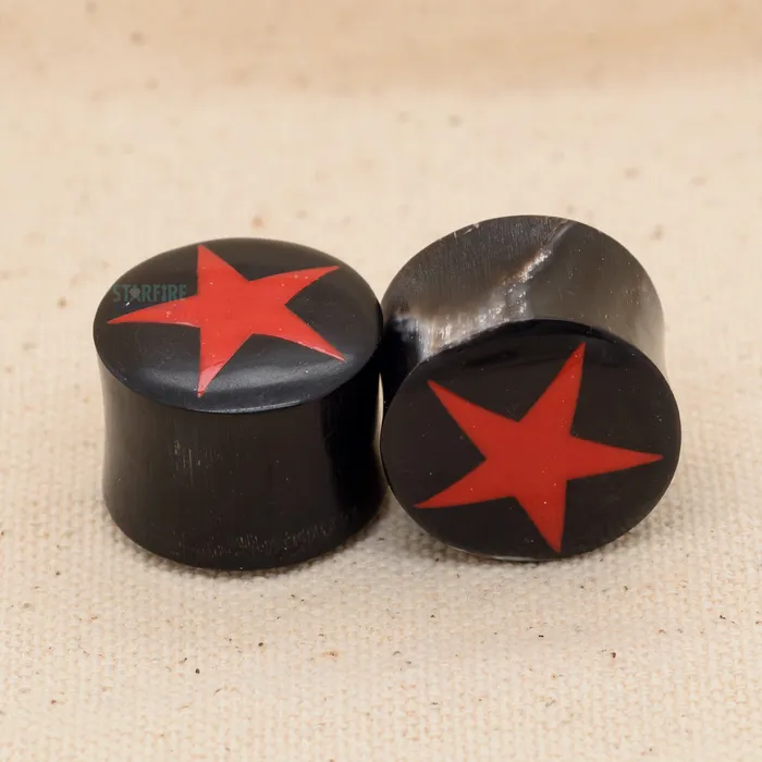Earrings Misc DoubleFlared Horn Plugs Red Star 1 78
