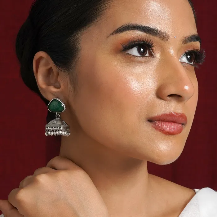 Earrings Teejh Teejh Joymoti Silver Oxidised Green Earring