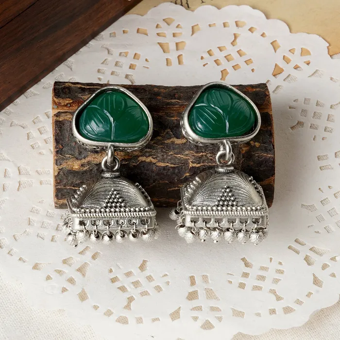 Earrings Teejh Teejh Joymoti Silver Oxidised Green Earring