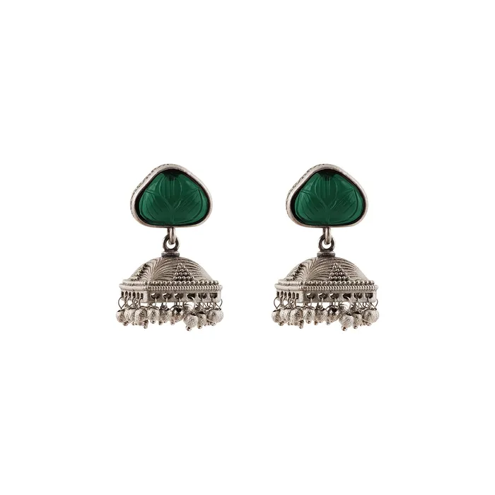 Earrings Teejh Teejh Joymoti Silver Oxidised Green Earring