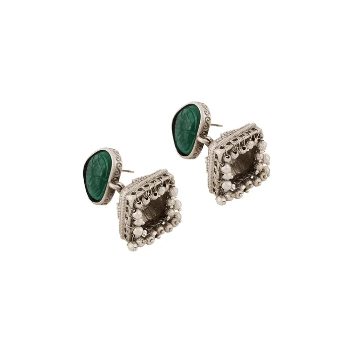 Earrings Teejh Teejh Joymoti Silver Oxidised Green Earring