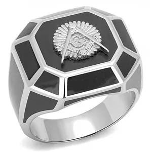 Green Rings CJE3282 Wholesale Mens Stainless Steel Epoxy Jet Masonic Ring