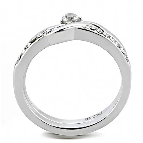 Green Rings CJE3508 Wholesale Womens Stainless Steel AAA Grade CZ Clear Intertwined Ring Green Rings CJE3508 Wholesale Womens Stainless Steel AAA Grade CZ Clear Intertwined Ring