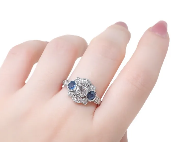 Isadoras C Rings Art Deco Sapphire Diamond Ring