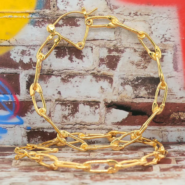 Tawapa Earrings Safety Pin Link Hoop Earrings