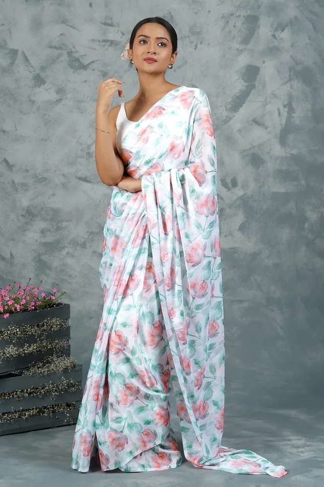 Teejh Earrings Teejh Peachy Whispers Digital Print Chiffon Saree
