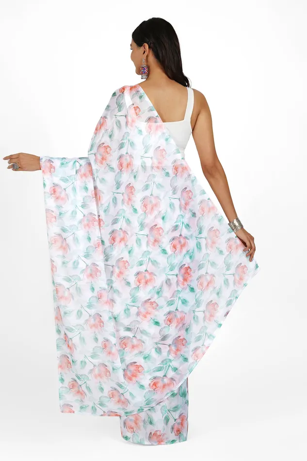 Teejh Earrings Teejh Peachy Whispers Digital Print Chiffon Saree