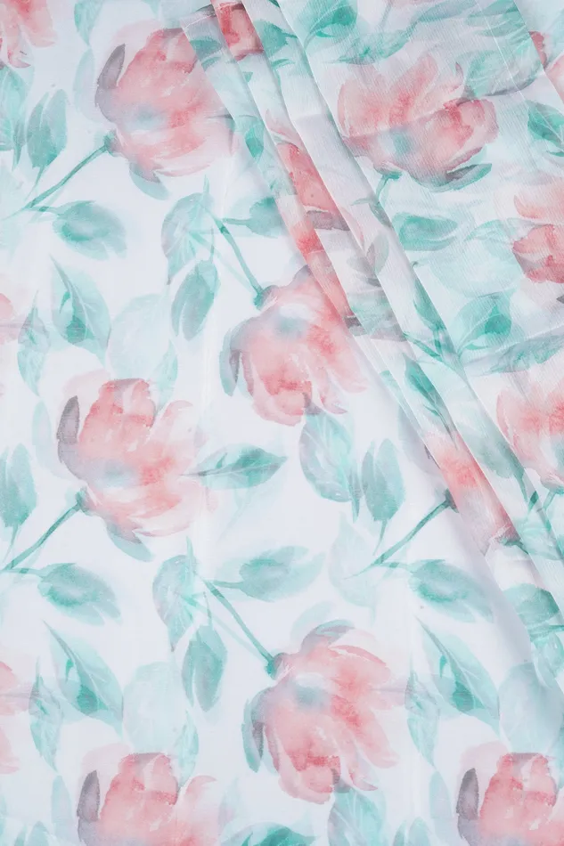 Teejh Earrings Teejh Peachy Whispers Digital Print Chiffon Saree