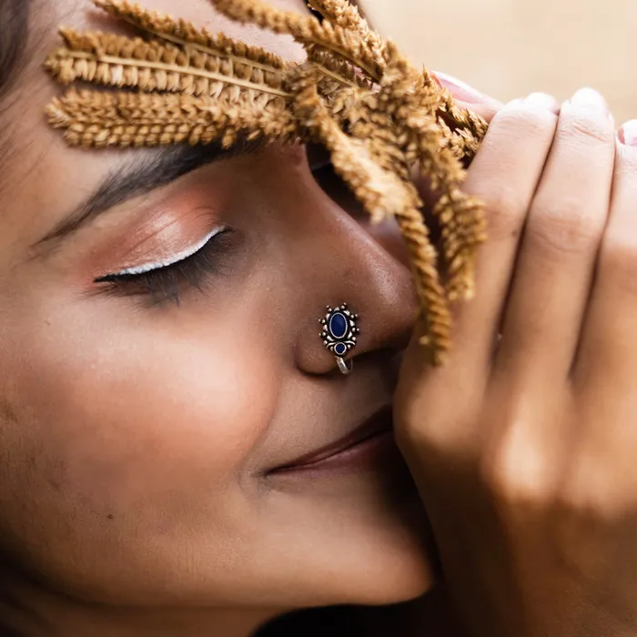 Teejh Parthavi Blue Stone Nose Pin Teejh Rings