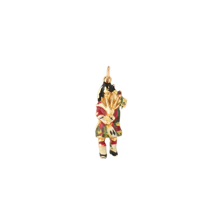 Vintage English Bagpipe Player 9k Gold and Enamel Charm Charm Necklaces