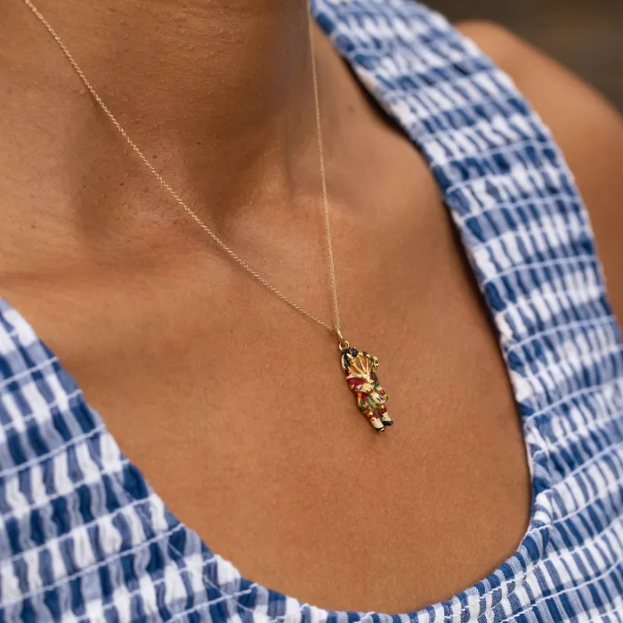 Vintage English Bagpipe Player 9k Gold and Enamel Charm Charm Necklaces