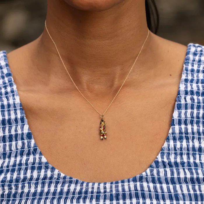 Vintage English Bagpipe Player 9k Gold and Enamel Charm Charm Necklaces