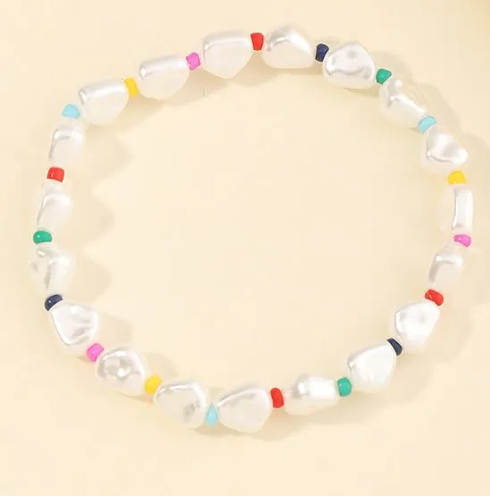 02 Bracelets B946 Pearl Stones Multi Color Beads Bracelet