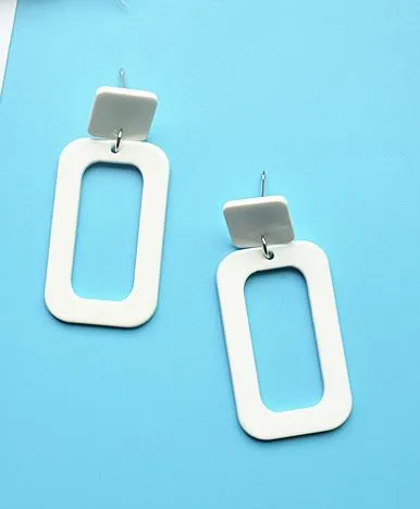02 E1507 White Acrylic Rectangle Earrings Earrings
