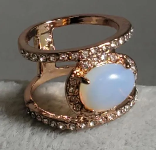 alice Rings R650 Rose Gold Opal Gem Rhinestone Ring