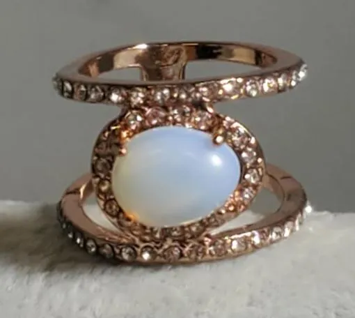 alice Rings R650 Rose Gold Opal Gem Rhinestone Ring