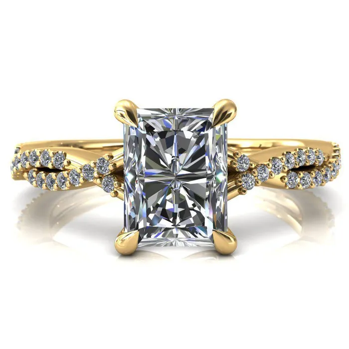 Amberley Radiant Moissanite 4 Claw Prong 12 Infinity Diamond Accent Ring Engagement Ring Fire Brilliance Rings