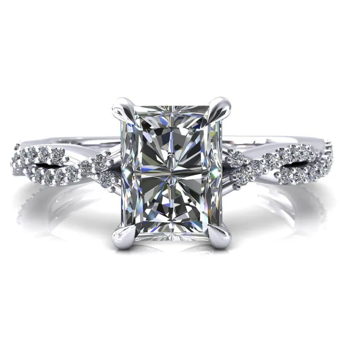 Amberley Radiant Moissanite 4 Claw Prong 12 Infinity Diamond Accent Ring Engagement Ring Fire Brilliance Rings