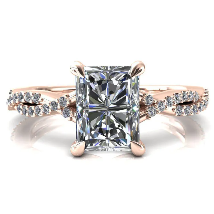Amberley Radiant Moissanite 4 Claw Prong 12 Infinity Diamond Accent Ring Engagement Ring Fire Brilliance Rings
