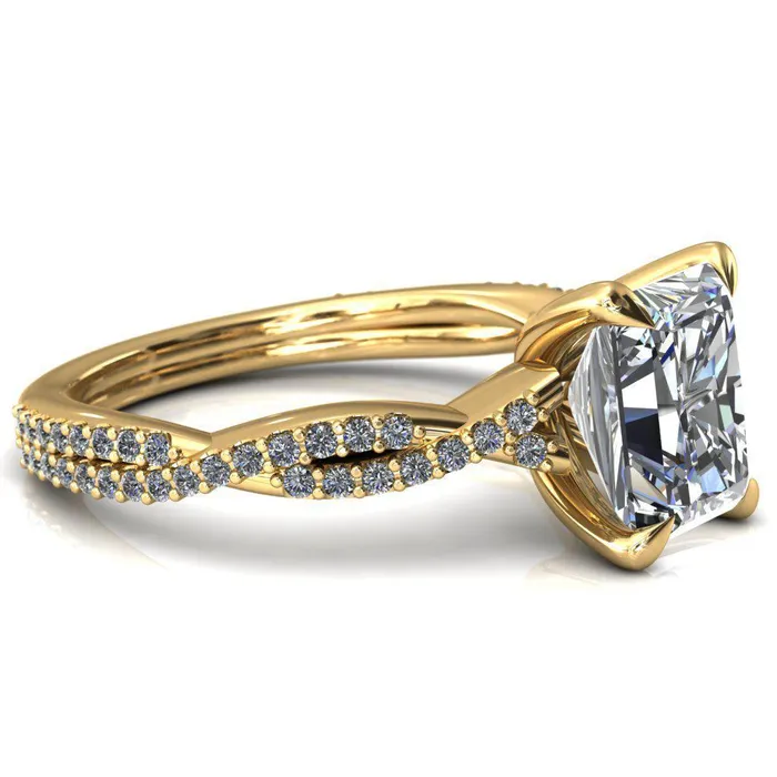 Amberley Radiant Moissanite 4 Claw Prong 12 Infinity Diamond Accent Ring Engagement Ring Fire Brilliance Rings