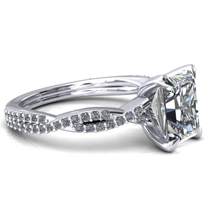 Amberley Radiant Moissanite 4 Claw Prong 12 Infinity Diamond Accent Ring Engagement Ring Fire Brilliance Rings
