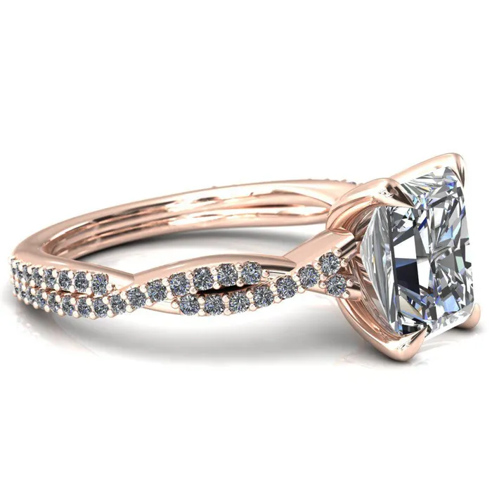 Amberley Radiant Moissanite 4 Claw Prong 12 Infinity Diamond Accent Ring Engagement Ring Fire Brilliance Rings