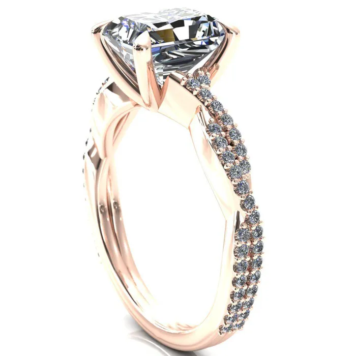 Amberley Radiant Moissanite 4 Claw Prong 12 Infinity Diamond Accent Ring Engagement Ring Fire Brilliance Rings