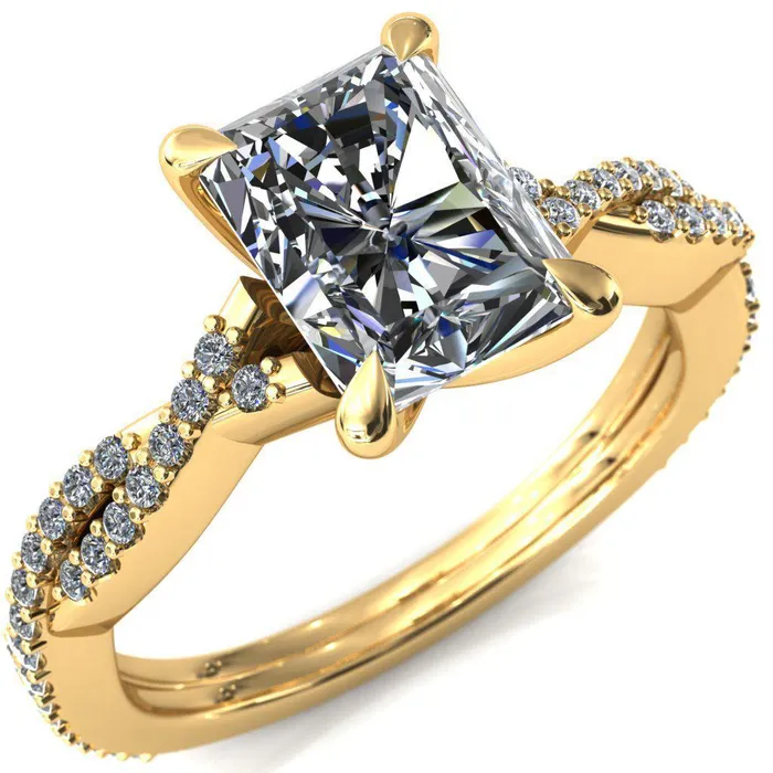 Amberley Radiant Moissanite 4 Claw Prong 12 Infinity Diamond Accent Ring Engagement Ring Fire Brilliance Rings