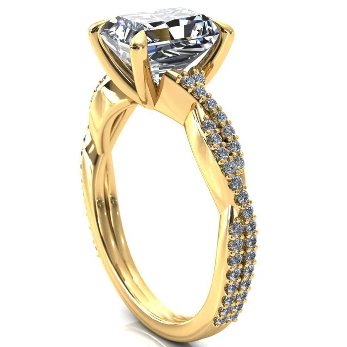 Amberley Radiant Moissanite 4 Claw Prong 12 Infinity Diamond Accent Ring Engagement Ring Fire Brilliance Rings