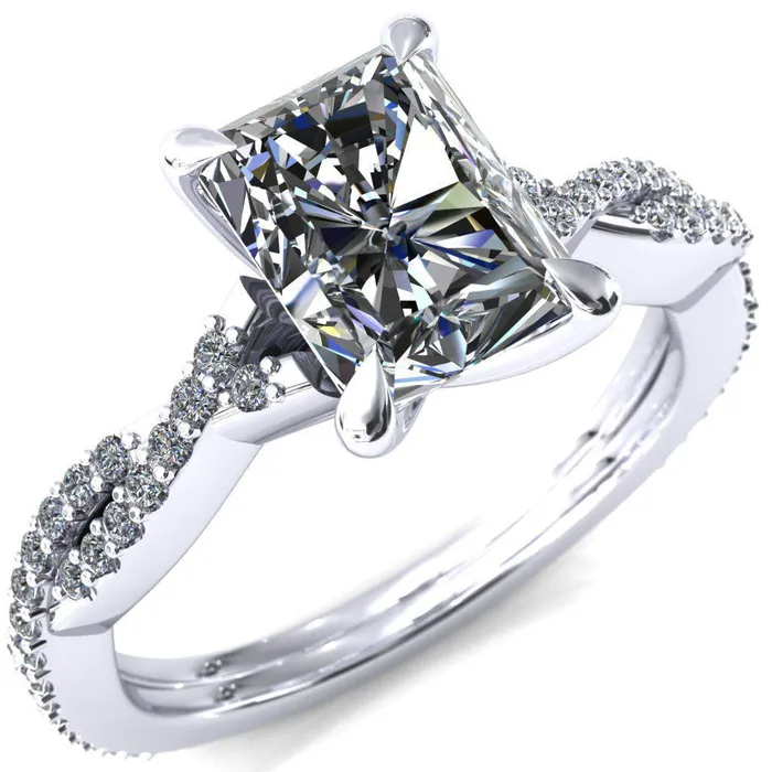 Amberley Radiant Moissanite 4 Claw Prong 12 Infinity Diamond Accent Ring Engagement Ring Fire Brilliance Rings
