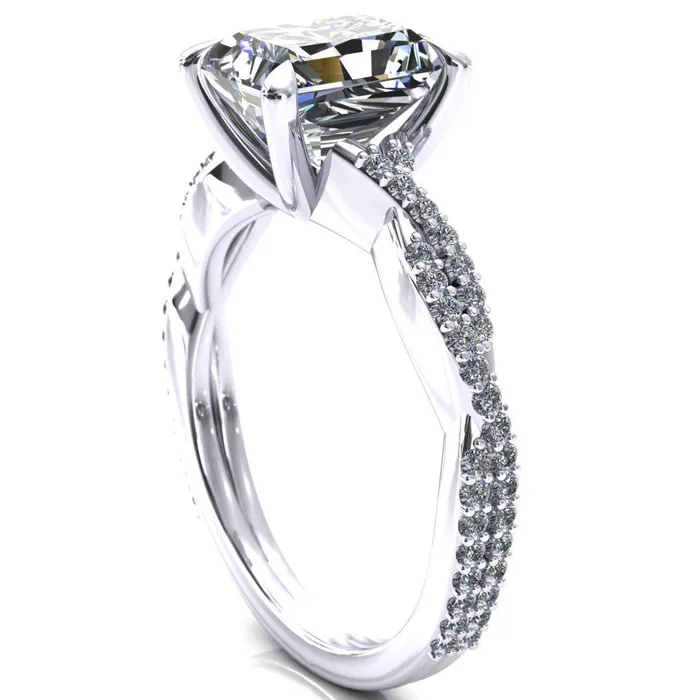 Amberley Radiant Moissanite 4 Claw Prong 12 Infinity Diamond Accent Ring Engagement Ring Fire Brilliance Rings