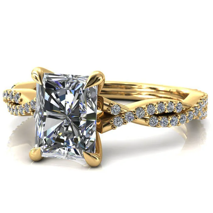 Amberley Radiant Moissanite 4 Claw Prong 12 Infinity Diamond Accent Ring Engagement Ring Fire Brilliance Rings