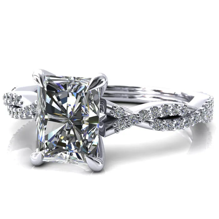 Amberley Radiant Moissanite 4 Claw Prong 12 Infinity Diamond Accent Ring Engagement Ring Fire Brilliance Rings